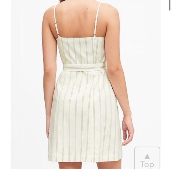 Banana Republic white dress with starps, green stripes, button down,linen cotton - Picture 4 of 11